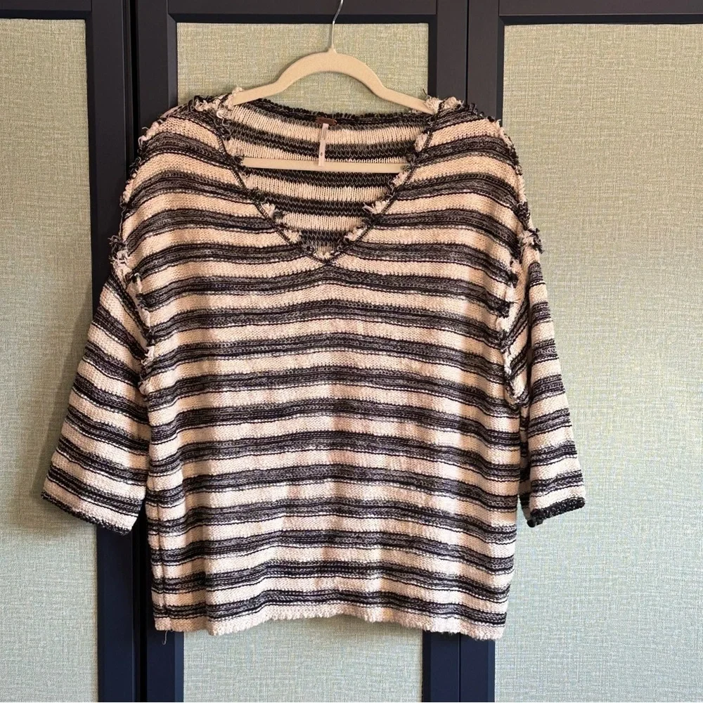 Free People Spells Trouble Black/White Boxy Striped Knit Sweater, NWOT, Size S - Picture 2 of 5